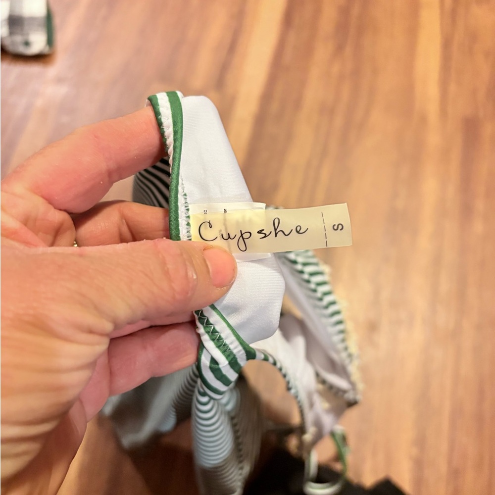 Cupshe Green and White Striped Bikini